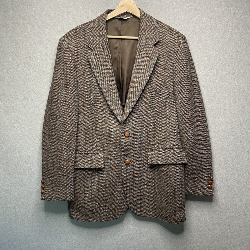 Vintage Wycliffe House For Castletons Mens Wool Blazer Brown Herringbone 40R
